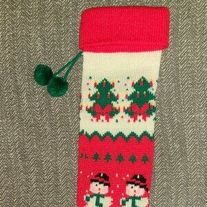 Vintage knit snowman Christmas stocking
